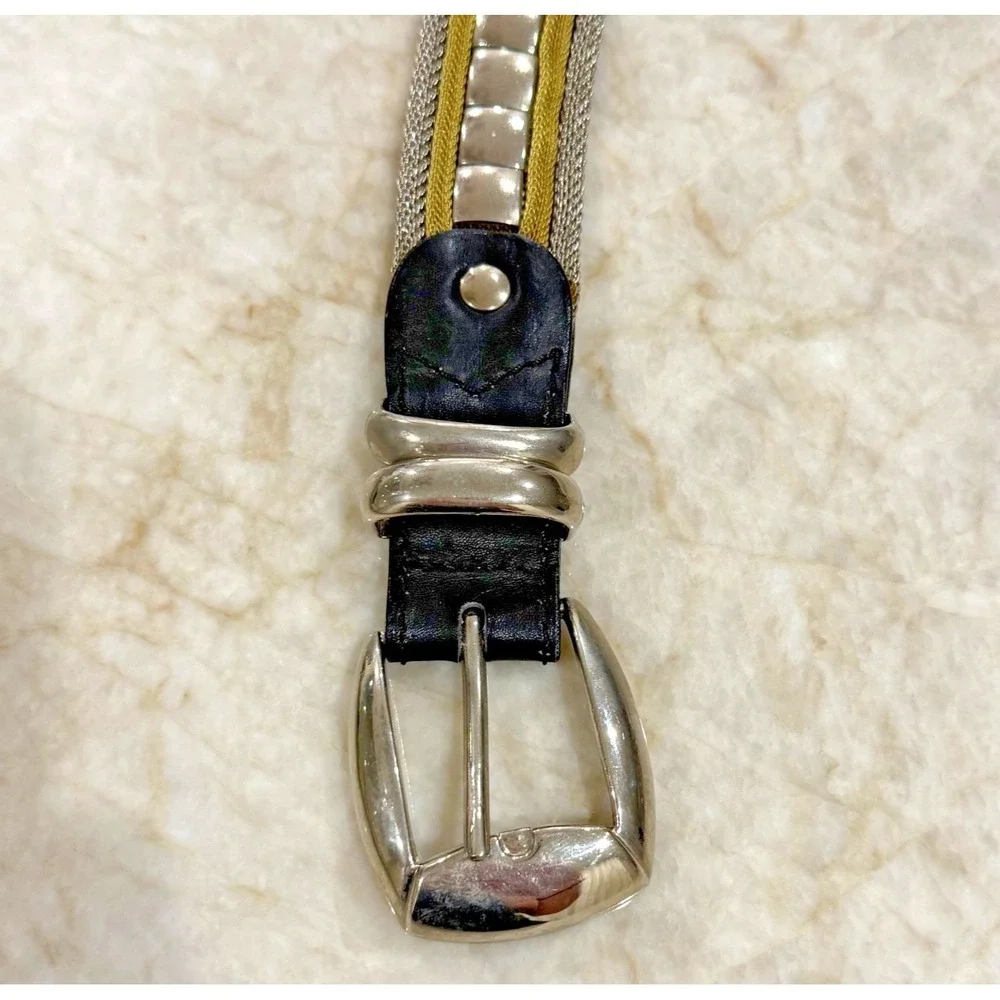 Vintage Mens Steel Mesh Belt w/Leather Trim - Size 40/42 - Steampunk Statement🔥